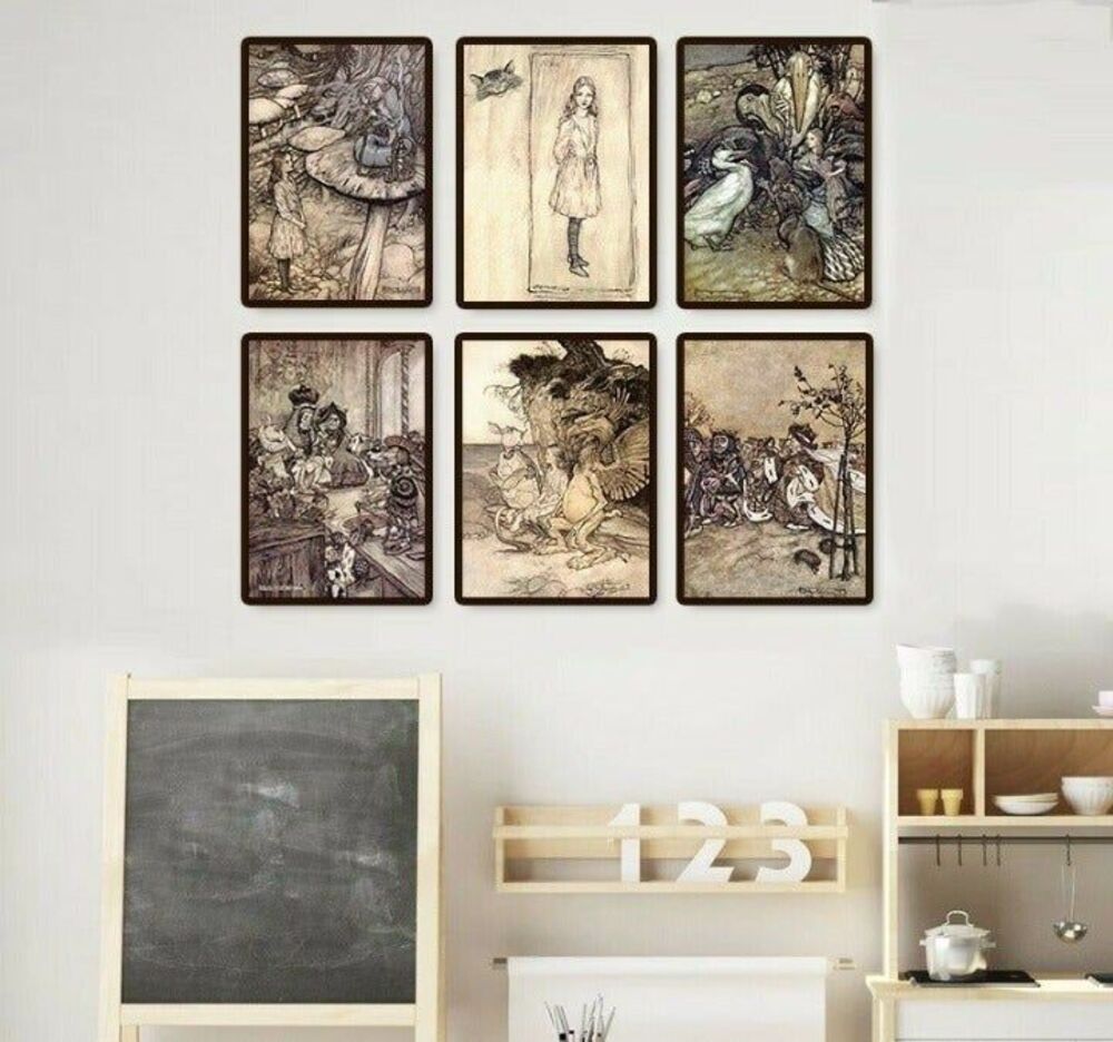 Alice Wonderland Arthur Rackham Nursery Decor Vintage Wall Art Set of 6 Prints